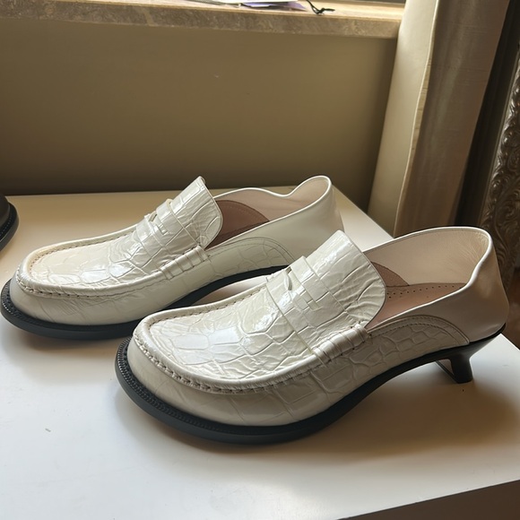 Loewe White Embossed Loafers with Black Accent